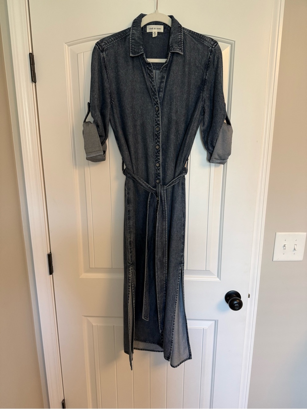 Cloth & Stone Denim Shirt Dress with Tie Waist